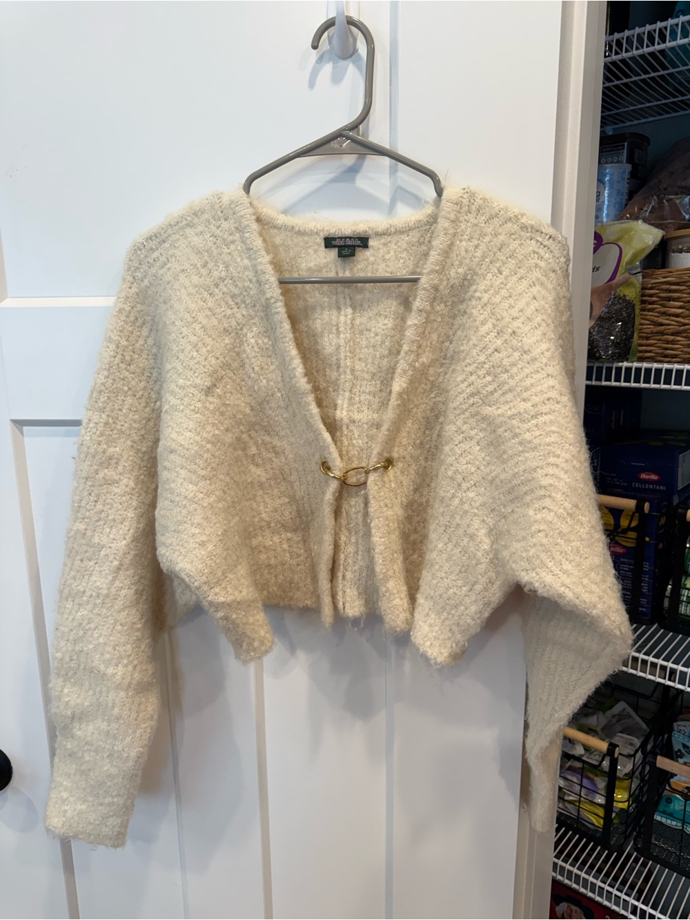 wild fable Cream Cropped Knit Cardigan with Gold Clasp